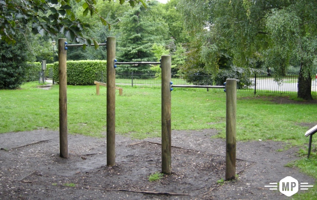 Outdoor fitness at trim trail in London park